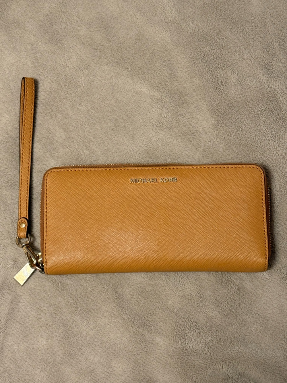 Michael Kors Tan Saffiano Leather Zip Wristlet